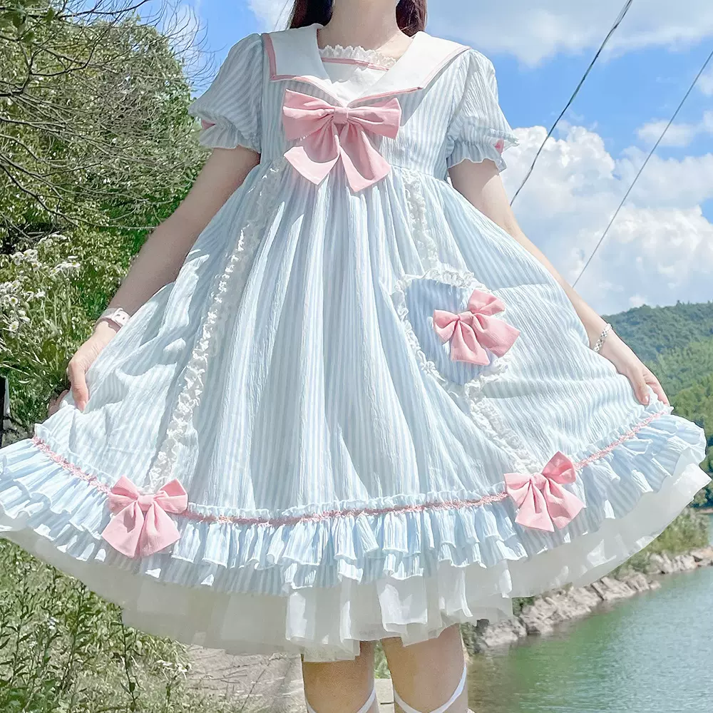 粉绿色lolita裙子 原创正版夏日甜心洛丽塔甜系lolita海军风日常公主洋装轻lo裙子-Taobao Vietnam
