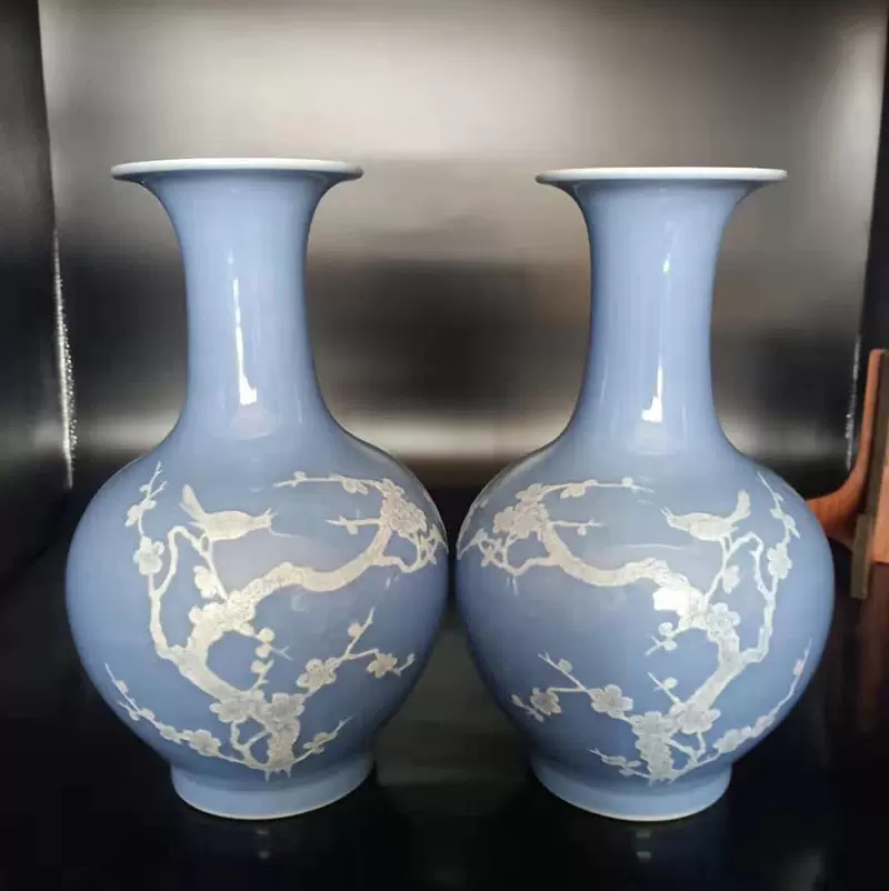 景德镇567厂货陶瓷建国瓷厂单色釉天青釉手工堆