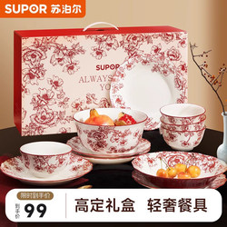 Supor Bowl and Plate Set, New Model for New Year's Home Use, High-End Tableware, Light Luxury, High-Class Housewarming Gift, Wedding Gift