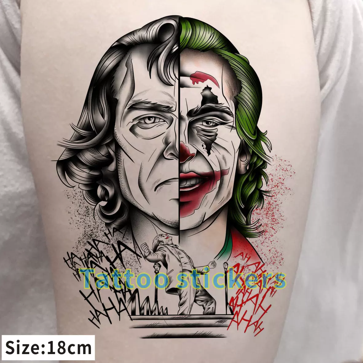 向南 小丑男纹身贴 丑爷希斯莱杰彩绘 永远的小丑 仿真防水一次性