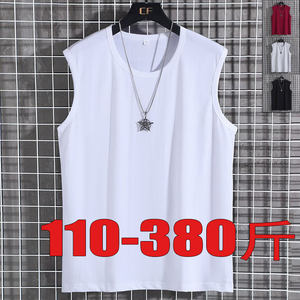 oversize300*0.5kg sleeveless T-shirt vest for men cotton fitness fat basketball sweat-absorbing running loose shoulders