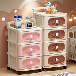 Children's Drawer-Type Cartoon Storage Cabinet for Home Living Room with Wheels for Snacks and Toys, Thickened Multi-Layer Organizing Cabinet