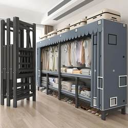 Integrated No-Installation Coat Rack, Floor-Standing Bedroom Clothes Rack with Dust Cover, Thickened and Durable, Sturdy Wardrobe Hanger