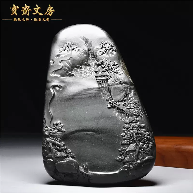 ♢中国古玩 楼閣 龍 漢詩刻紋入 老硯 古硯 古玩 文房四宝 古美術品