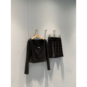 
Mid-year discount Velvet series Velvet skirt / pearl skirt long sleeve slim high waist dress for women