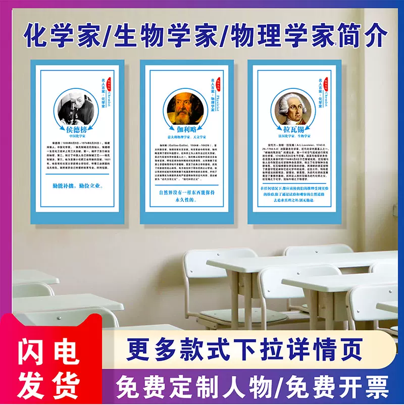 科学家画像化学物理学家简介实验室装饰布置墙贴名人名言挂图