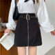 Zippered skirt with large size high waist slim A-line skirt fat mm black suit short skirt American hot girl hip skirt women