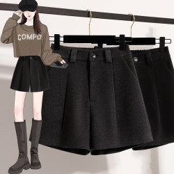 Women's woolen shorts 2025 autumn and winter new style high-waisted thickened boot pants fashionable and versatile commuting slim casual wide-leg pants
