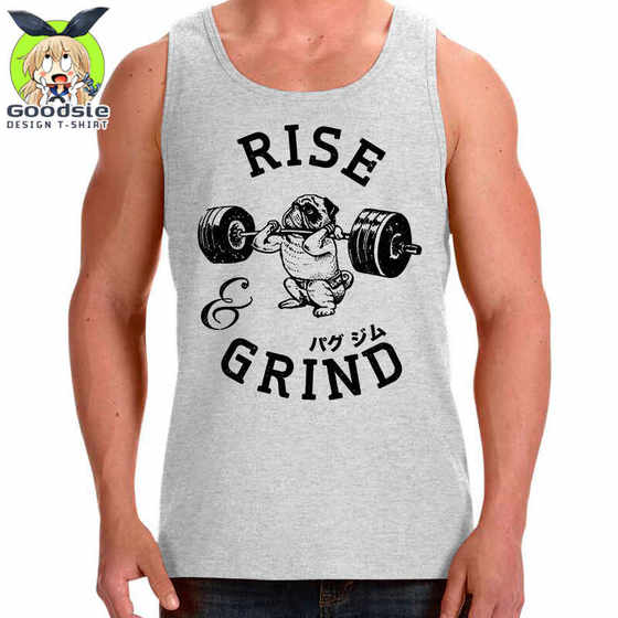 Pug dog dog and dog wiping print pattern base shirt fashion fitness sports summer fashion brand men's gray sweat vest
