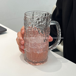 Summer Household Drinking Cup, Beer Cup, Juice Cup, Cold Drink Cup, Tree Pattern Glass Cup with Handle, Large Capacity