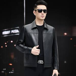 
Genuine leather jacket for men, short, slim-fitting, first-layer calfskin lapel, 2025 new spring and autumn middle-aged leather jacket