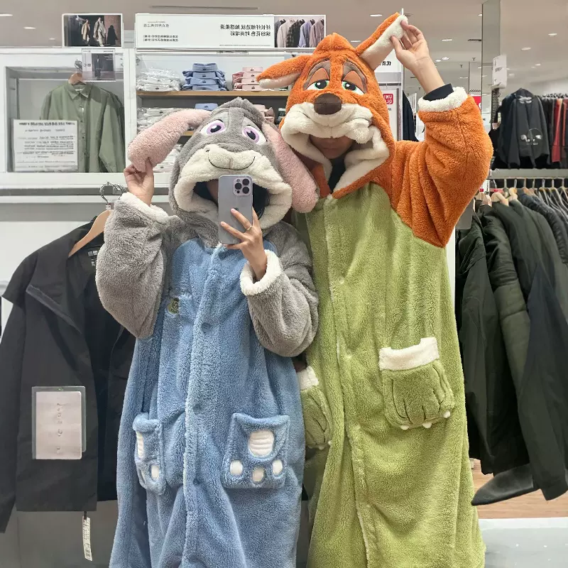 疯狂动物城情侣睡衣女款冬季珊瑚绒加厚卡通尼克狐狸睡 - Main Image