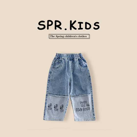 
Boys cartoon jeans spring and autumn 2025 casual pants children's blue jeans baby children's clothing trendy children