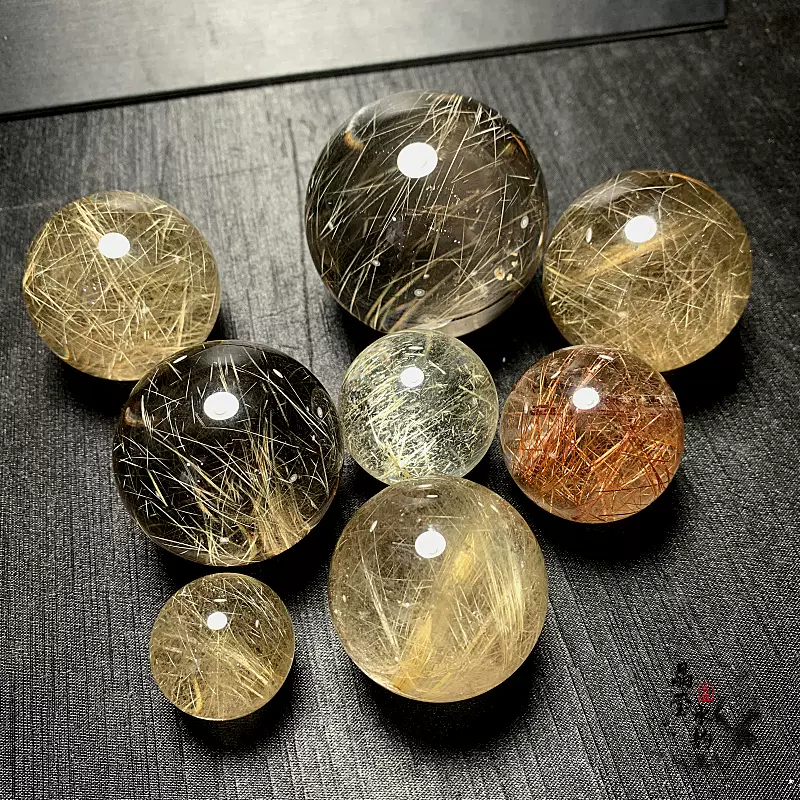 多款发晶球摆件纯天然水晶球原石打磨金发晶铜发晶黑发晶红发晶-Taobao