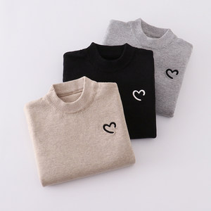 
Children's cotton round neck sweater autumn and winter style children's pullover knitted sweater for boys and girls babies medium and large children's base shirt