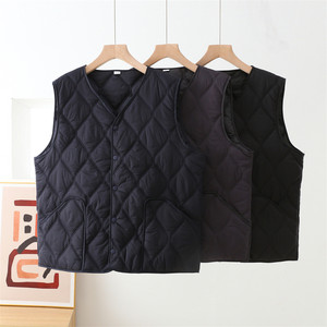 
25 Autumn and Winter Warm Seam Down Cotton Vest Couple V-neck Breast Warm Vest Male Middle-aged and Elderly Dad