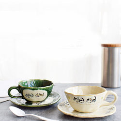 Japanese Imported Seto Ware Cat-Themed Coffee Cup Couple Set, Japanese-Style Afternoon Tea Cup, Small Exquisite Saucer Set, Tea Cup