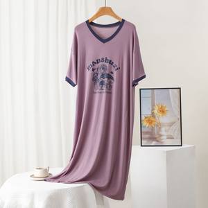 Modal short-sleeved nightgown for women in summer thin loose large size fat mm pregnant women can wear home clothes letter printing
