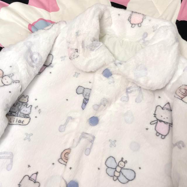Ruibbit white musical notes imitation rabbit fur coat round neck long sleeve autumn and winter top plush cute subculture girl