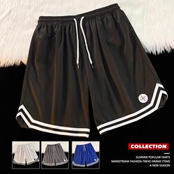 Ice silk shorts men's summer 2025 new loose large size 5 points student sports casual pants thin basketball pants