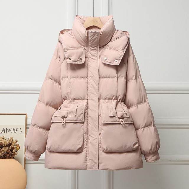 2024 Winter New Down Jacket Women's Mid-Length Waist Slimming Thickened Large Pocket White Duck Down Versatile Jacket