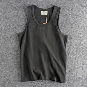 Amikaki Vintage Solid Color Sleeveless Sweat Tank Top Men's 230g Cotton Water Wash Sports Fitness Leisure T-shirt