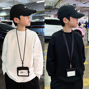 
[Picture] 2026 spring boys solid color long-sleeved T-shirts, medium and large children's versatile T-shirts, children's round neck bottoming shirts