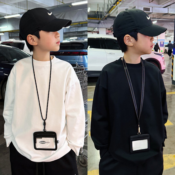 
[Picture] 2026 spring boys solid color long-sleeved T-shirts, medium and large children's versatile T-shirts, children's round neck bottoming shirts