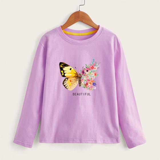
Spring and Autumn children's pure cotton long-sleeved T-shirt for boys and girls casual loose round neck top animal letter print bottoming shirt