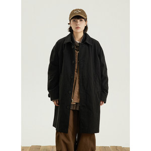 
GoodNorth men and women same Japanese retro loose mid-length over-knee windbreaker lapel coat work jacket