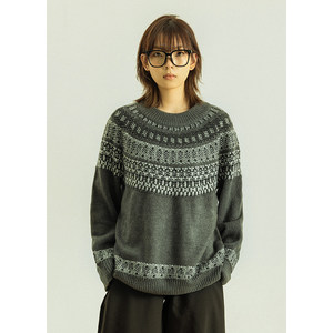 
GoodNorth Fair Isle retro sweater for men and women, winter layering with round neck pullover sweater top