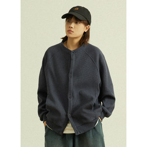 Goodnorth Japanese retro single -breasted knitted cardigan round neck long -sleeved sweater jacket neutral men and women
