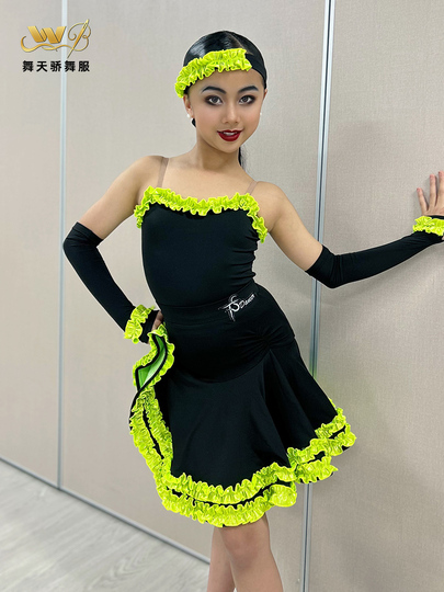 Wu Tianjiao Girls Latin Dance Dress - Green Competition & Practice - Ts522