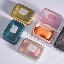 Creative soap box with lid for draining, portable dormitory bathroom, home bathroom soap box, transparent with flip lid