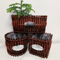 Pastoral Straw Wicker Flower Pot Wrought Iron Flower Arrangement Satchel Flower Basket Green Plant Succulent Imitation Rattan Woven Butterfly Orchid Flower Pot Set
