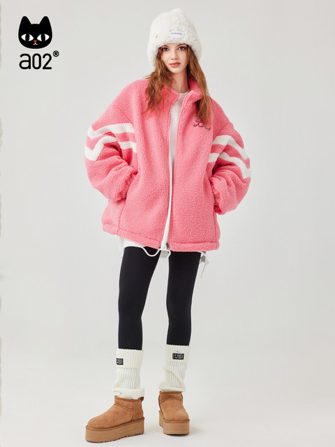 a02 lamb fur coat women 2025 winter loose warm imitation red thickened age-reducing plush top for the New Year