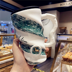 Creative Men's and Women's Office Ceramic Cup Couple's Handle with Lid Spoon Coffee Cup Drinking Water Household Milk Mug