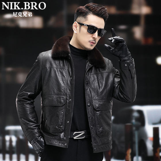 
Haining genuine leather leather jacket 100% top layer cowhide thickened plus velvet removal inner liner for men's youth leather jacket winter jacket