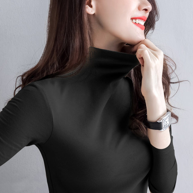 Half-turtle collar bottoming shirt for women, pure cotton autumn and ...