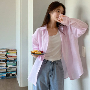 
HEBJ pink spring shirt women's loose long-sleeved jacket outer shirt small cardigan niche design top