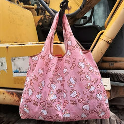 Cartoon Large-Capacity Supermarket Foldable Lightweight Eco-Friendly Shopping Bag, Light Waterproof Shoulder Tote Bag, Grocery Bag, Fashionable
