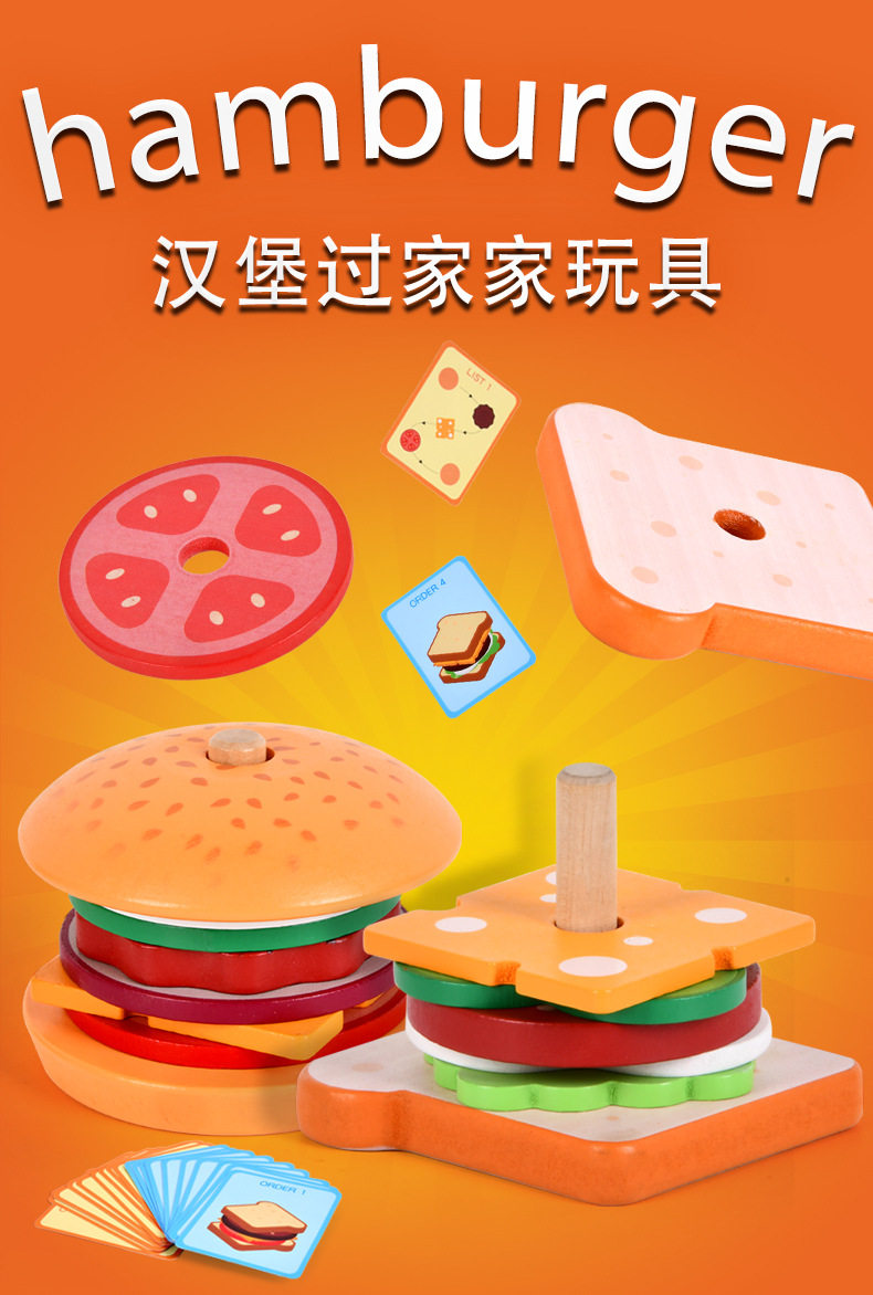 Gioco Impilabile In Legno Sandwich Per Bambini 7 Pezzi Con Schede Montessori - 3