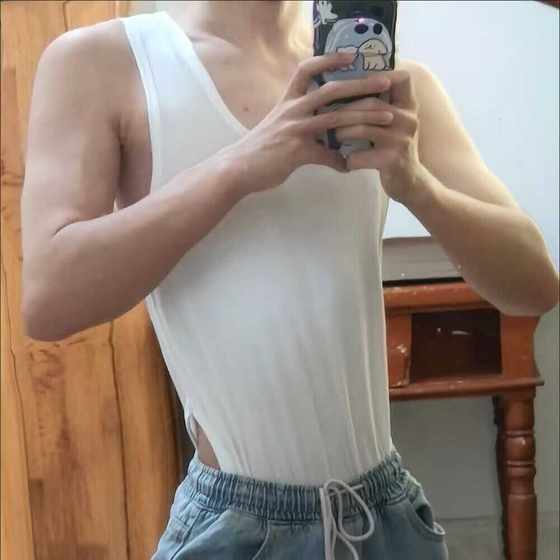 
Sexual tension wear men's vest short-sleeved summer heavyweight American sleeveless T-shirt elastic slim fit sweat-absorbent fitness vest