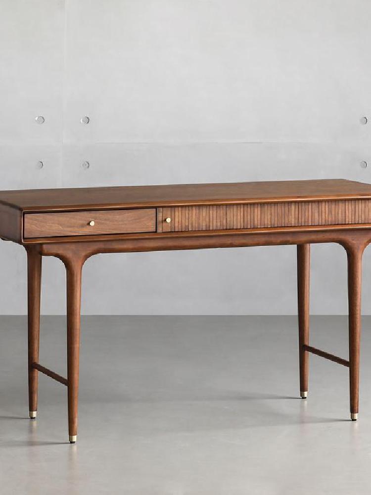 北欧表情 工业风桃木色实木金属书桌