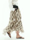 
CLEON/2025 Spring New Natural Ramie Check Flowing Mid-length H-Shaped Long Skirt Skirt