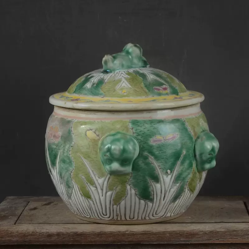 许顺昌手绘粉彩百财圆形盖罐茶叶罐景德镇老货陶瓷