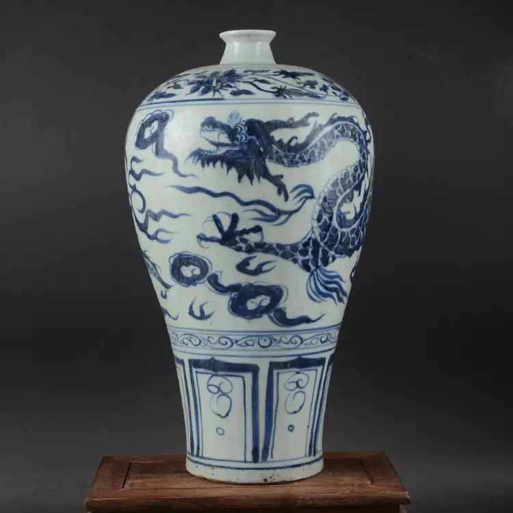 元代手绘青花龙纹梅瓶花瓶景德镇仿古老货瓷器古玩古董老货陶瓷-Taobao