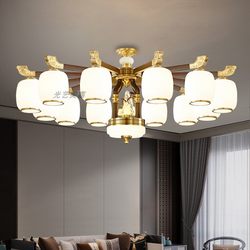 All-Copper New Chinese-Style Living Room Chandelier, Modern Chinese Zen Style, High-End and Grand Villa Lobby Main Light, Dining Room