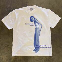 Make Money and Do Charity! 3A260G Pure Cotton Double Yarn! Upward Hero! Heavyweight Couple's Loose-Fitting Short-Sleeve T-Shirt for Women and Men