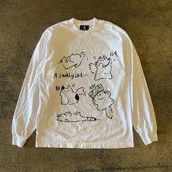 Make Money and Do Charity! Three-Thread 310 Pure Cotton Double Yarn! Upward Hero Non-Transparent American Style Couple's Long-Sleeve T-Shirt for Women and Men